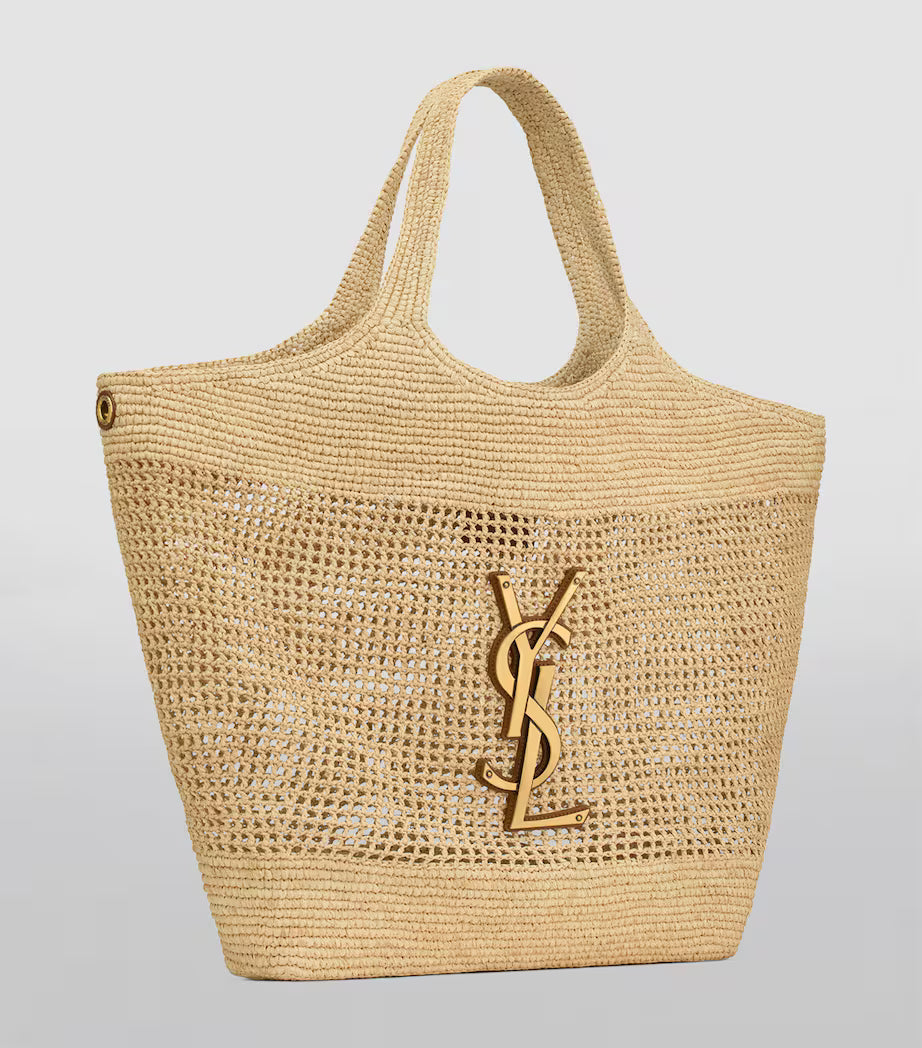SAINT LAURENT YSL Raffia Icare Tote Bag