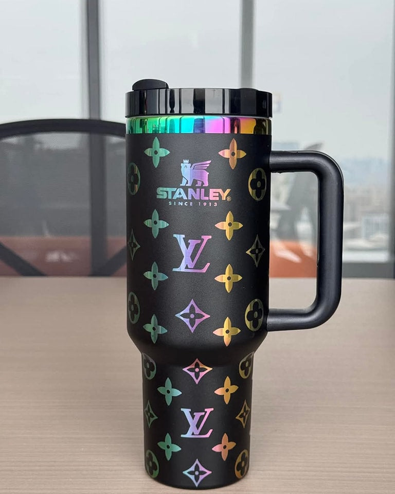 40oz Luxury-Inspired Quencher Tumbler – Rainbow Black