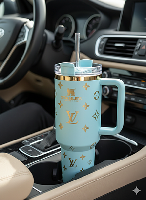 40oz Luxury-Inspired Quencher Tumbler – Aqua Blue