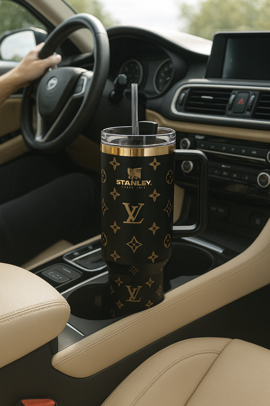 40oz Luxury-Inspired Quencher Tumbler – Matte Black